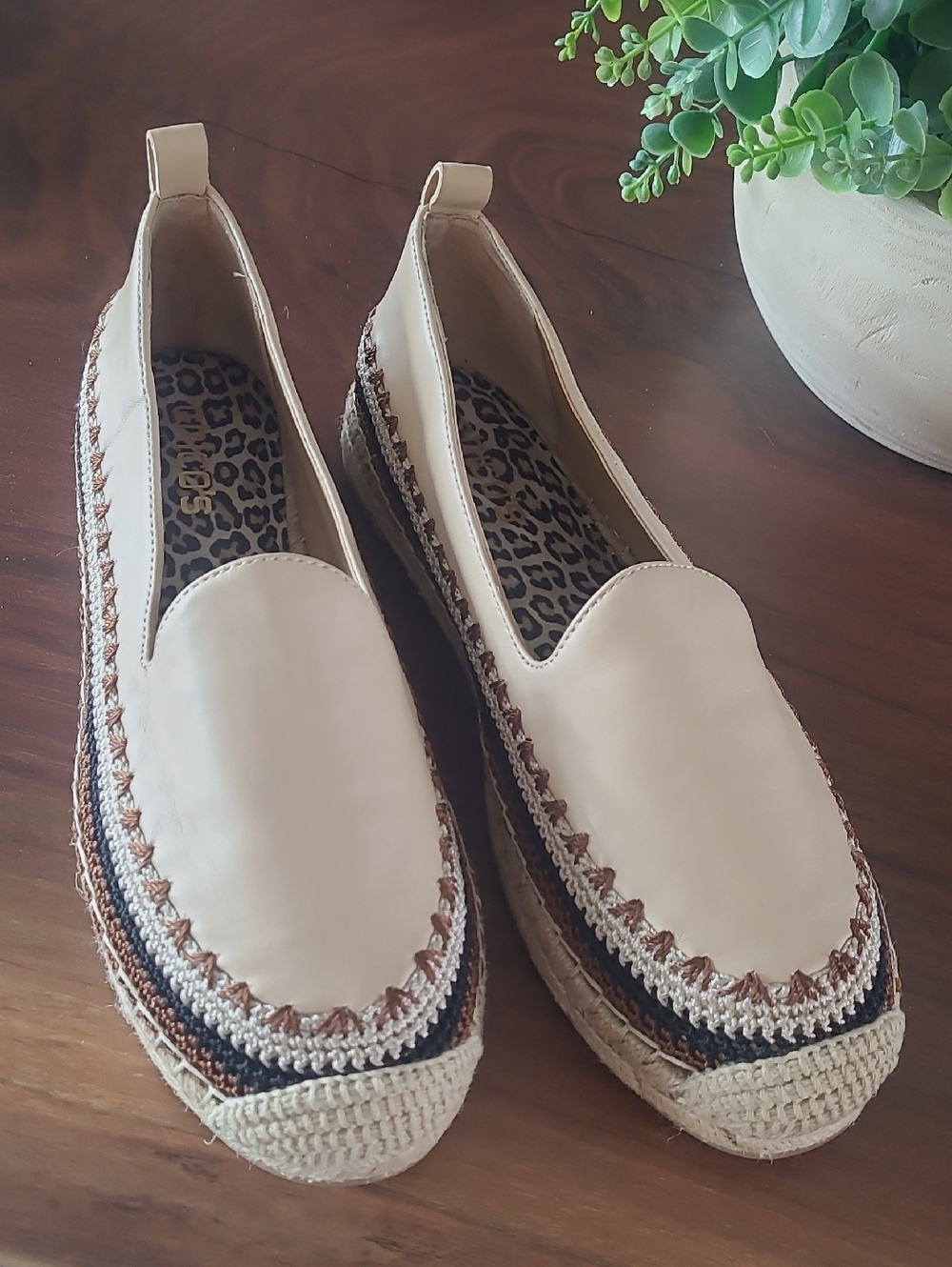 Chico's Women’s Cream Leather Espadrille Loafers - Slip-On Casual Flats